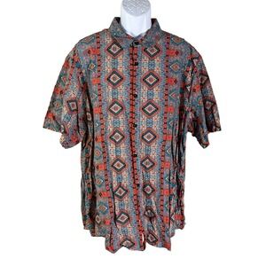 Vatpave Button Down Shirt Mens XXXL Multicolor Geometric Tribal Print Casual